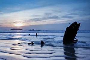 Gower Prints: Wreck of Helvetia, Worms Head, Rhossili Bay