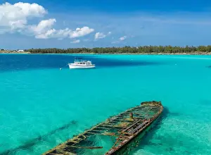 Bermuda Prints: The wreck of the Sea Fern deliberately sunk in 1930 as a breakwater for a deep sea diving expedition