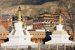 Lower Prints: Wutun Si lower temple, Gomar Lamasery, Tongren, Qinghai Province, China, Asia