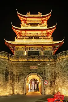 Nightscape Prints: Xiashui Gate Tower at night, one of four main gateways into Chaozhou ancient city