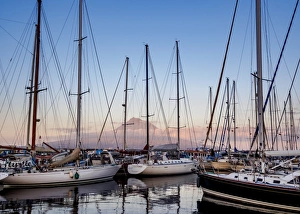 Azores Prints: Yacht Harbour in Horta with Pico Mountain in the background, Faial Island, Azores