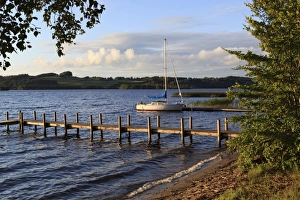 Jetties Prints: Yacht on Julso Lake, near Silkeborg, Lake District, Jutland, Denmark, Scandinavia, Europe