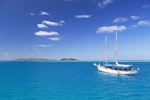 One Object Prints: Yacht in lagoon with Malolo Island, Mamanuca Islands, Fiji, South Pacific, Pacific