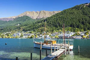 The Pacific Prints: Yacht on Lake Wakatipu, Bobs Peak and Mount Hanley, Queenstown, Otago, South Island