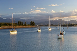 New Zealand Culture Prints: Yachts anchored in estuary, Mapua, Nelson region, South Island, New Zealand, Pacific