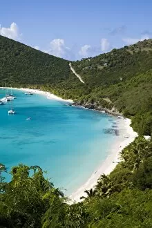 Yachts anchored in White bay, island of Jost Van Dyck, British Virgin Islands