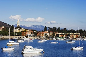 Yachting Prints: Yachts in the harbour at Solcio on Lake Maggiore, Italian Lakes, Piedmont, Italy, Europe