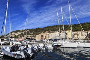 Masts Prints: Yachts in the marina, Bonifacio, Corsica, France, Mediterranean, Europe