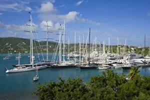Yachts moored in English Harbour, Nelsons Dockyard, Antigua, Leeward Islands