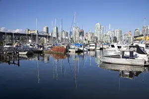 Inlet Prints: Yachts moored in False Creek at Granville Island with Burrard Bridge, Vancouver
