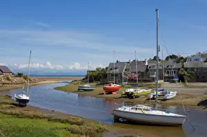 Gwynedd Prints: Yachts moored on River Soch estuary waiting for the incoming tide on the Warren