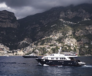 Amalfi Prints: Yachts off the Amalfi Coast, Campania, Italy, Mediterranean, Europe
