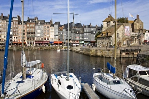 Normandie Prints: Yachts in the Old Harbor, Honfleur, Normandy, France, Europe