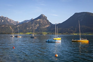 Upper Austria Prints: Yachts on Wolfgangsee lake, Flachgau, Salzburg, Upper Austria, Austria, Europe