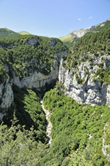 Rock Cliffs Prints: Yaga River and karst limestone cliffs of Escuain gorge