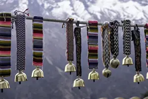 Bright Color Prints: Yak bells on sale in a small market town in the Sagarmatha National Park, Nepal, Asia