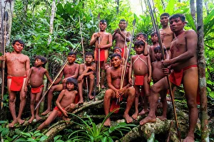 Adults Prints: Yanomami tribe man standing in the jungle, southern Venezuela, South America
