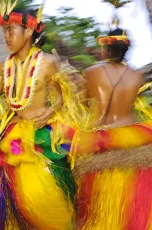 Festivity Prints: Yapese dancers performing traditional bamboo stick dance, Yap, Micronesia, Pacific