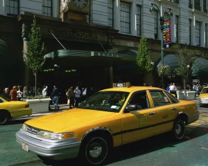 Cabs Prints: Yellow cabs outside Macys Department Store in New York, United States of America