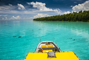 Yellow sundeck of a boat in the Ant Atoll, Pohnpei, Micronesia, Pacific