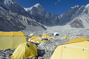 Yellow tents at Everest Base Camp, Solu Khumbu Everest Region, Sagarmatha National Park