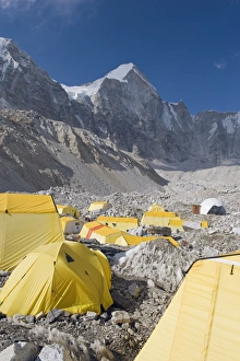 Nepal Prints: Yellow tents at Everest Base Camp, Solu Khumbu Everest Region, Sagarmatha National Park