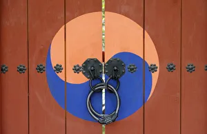 Doors Prints: Yin and yang symbols on temple door, Seoul, South Korea, Asia