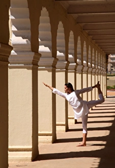 Bare Foot Prints: Yoga inside the courtyard of Mysore Palace, Karnataka, India, Asia