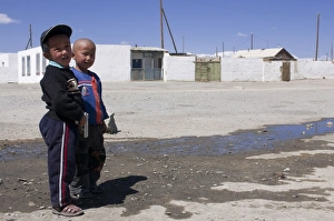 Two Boys Prints: Young boys, Karakul, Tajikistan, Central Asia, Asia