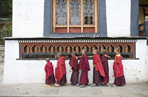 Elementary Age Prints: Young Buddhist monks, Karchu Dratsang Monastery, Buthang, Bhutan, Asia
