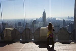 Look Out Prints: Young tourist looking at the Empire State Building