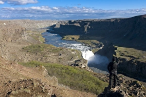 Images Dated 7th June 2009: Young woman enjoying view over gorges and volcano craters filled with water