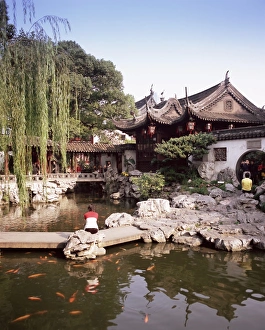 Willow Prints: Yuyuan Gardens (Yu Gardens), Yuyuan Shangsha, Shanghai, China, Asia