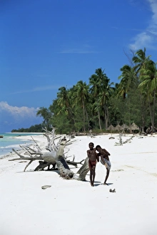 Two Boys Prints: Zanzibari boys playing on Pingwe beach, Zanzibar, Tanzania, East Africa, Africa