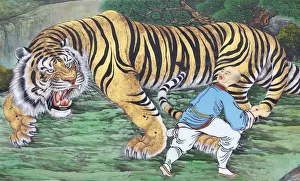 Human Representation Prints: Zen koan painting depicting monk and tiger, Seoul, South Korea, Asia