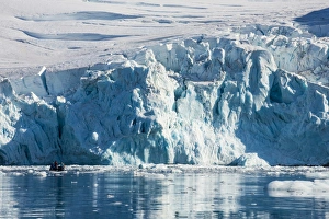 Passenger Prints: Zodiac with tourists cruising in front of a huge glacier, Hope Bay, Antarctica, Polar