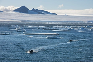 Passenger Prints: Zodiac with tourists cruising through the icebergs, Brown Bluff, Tabarin Peninsula