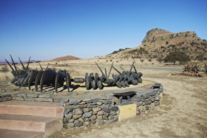 Zulu Prints: Zulu memorial at Isandlwana, Thukela, KwaZulu-Natal, South Africa, Africa