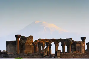 Zvartnots archaeological ruin, UNESCO World Heritage Site, Mount Ararat in Turkey behind
